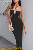 Yipinpay MO Fashion Bandage Sleeveless Midi Dress Women Autumn Sexy High Split Backless Party Club Dress Femme Elegant Robe