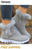 Yipinpay Women Fur Warm Chelsea Snow Boots Casual Shoes New Short Plush Suede Ankle Boots Flats Gladiator Sport Ladies Botas Mujer