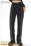 yipinpay Women's Jeans High Waist Chic Design Black Fashion Streetwear Straight Pants Baggy Basic Vintage Female Wide Leg Denim Trouser
