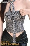 Yipinpay Women Summer Tank Crop Tops T-shirts Plaid Halter Neck Off Shoulder Open Back Crop Tops for Ladies, Black White/Purple