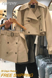 Yipinpay Casual Lapel Long Sleeve Khaki Blazer Jacket Short Retro Mini High Waist Double Breasted Skirt Suits Autumn Black Sets