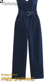 Yipinpay Off Shoulder Denim Jumpsuit Women Corset Long Jumpsuits Woman 2023 Summer Backless Baggy Jumpsuit Elegant Women's Overalls