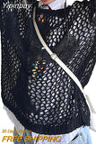 Yipinpay Shirt for Women y2k Clothes Spring Women's Clothing 2023 Latest Fashion Sexy Mesh Tops Knit Hollow out Loose Top