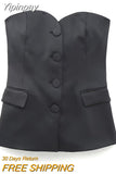 Yipinpay Black Bustier Corset Top Women Off Shoulder Crop Tops For Women Sleeveless Backless Top Female Streetwear Sexy Tops Woman