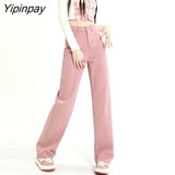 Yipinpay Purple Wide Leg Jeans Woman Loose High Waist Denim Pants Korean