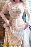 Yipinpay French Elegant Floral Midi Dress Beach Vintage Puff Sleeve Dress Women Party One Piece Dress Korean Fashion Summer 2023