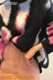 Yipinpay Mujer Jumper Oversized Sweater Thick Winter Pullover Contrast Mohai Y2k Clothes Print Knitting Black Sweaters Coat Tops