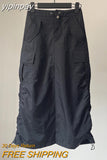 yipinpay Women's Cargo Skirt Europe America Style Baggy Drawstring Split Versatile Temperament Recreational Medium and Long Cargo Skirt