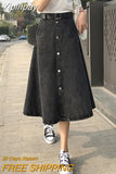Yipinpay Women Long Denim Skirt Y2k Black High Waist Jeans Maxi Skirts for Female Knee Length A-line Skirt Fashion Korean Autumn Winter