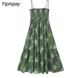Yipinpay Summer Women Printed Mid-Calf Camisole Dress 2023 Elegant Bow Party Backless Vestidos A-Line Sleeveless Dress Outwear
