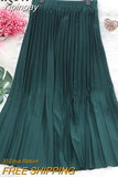 Yipinpay Pleated Midi Skirt Elastic High Waist Sweet Casual 2023 Summer Slim Long Preppy Woman's Skirts Maxi Black Skirt Jupe