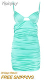 Yipinpay Quality Crystal Satin Bodycon Dress Summer Sexy Backless Dress Mini Ruched Beading Dress Birthday Prom Event Party Dress