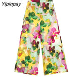 Yipinpay Women Tie Dye Print Pants Suits 2023 New Shirt With High Waist Zipper Pants 2 Piece Sets Elegant Office Lady Outfits