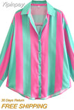 Yipinpay Fashion Stripe Spliced Women's Shirt 2023 Summer Long Sleeve Women Tops Blouse Ladies Chic Casual Shirts & Blouses New In