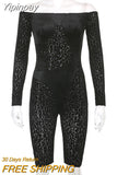 Yipinpay Korean Velvet Insulation Long Sleeve Bodysuit Women Mesh Black Bodysuits For Woman Sexy Temperament Knee Length Jumpsuit