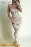 Yipinpay Summer Stone Strappy Crochet Knitted Long Dress Women Sexy See Through Beach Sundress Femme Sleeveless Party Vestidos