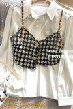 Yipinpay Tanks Tops White Shirt Women Thousand Bird Check Shirt Blusas Mujer Vintage Vest 2 Piece Sets Loose Blouse Chic Chiffon