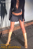Yipinpay Solid Color Mini A-Line Skirt Women Ladies Front Drawstring Ruched Short Skirt Party Streetwear Casual High Waist Skirt