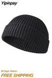 Yipinpay New Knitted Hats For Women Skullcap Men Beanie Hat Winter Retro Brimless Baggy Melon Cap Hi pop Fisherman Beanies Hats Men