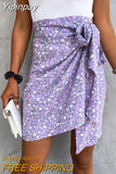 Yipinpay Chic High Waist Tie Up Wrapped Short Skirts Sweet Summer Women Ladies Flowers Mini Bodycon Skirts Office Lady Clothes