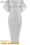 yipinpay 2023 Bling Glitter Elegant Party Evening Maxi Dress Y2K Bodycon Sexy Women Summer Off Shoulder Ruffles Solid Long Dresses