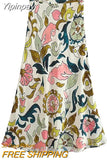 Yipinpay Print Long Skirts For Women Fashion 2023 High Waist Vintage Skirt Sets Summer Beach Midi Skirt Woman Flared Women's Skirts