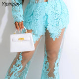 Yipinpay Women Elegnt Working Lace Patchwork Mesh Straight Leg Sexy Pants