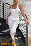 Yipinpay 2 Piece Knitted Perspective Pants Outfits Women Sleeveless T-Shirt And Long Pants Legging 2023 Spring Femme Casual Suit