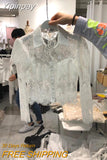 Yipinpay Hollow Out Crochet Black Lace Shirts Camisas De Mujer Slim Crop Tops Lapel Spring OL Blusas Femininas Retro Blouses Shirt