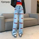 Yipinpay Embroidered High Street Loose Wide Leg Jeans Woman