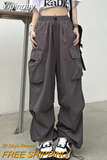 Yipinpay New Spring Drawstring Leg Casual Pants Women's Y2K American Street Loose Slim Straight Wide-Leg Pants Couple Tooling Pants