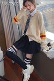 Yipinpay Sets Women Set Japanese Shirt + Sweater + Skirt + Tie +Sock Preppy Style Girl Sweet Set