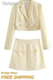 Yipinpay Chic and Elegant Woman Skirt Set Coats + Mini Skirt Two Piece Set for Women Ladies Vintage Coat Two-piece Skirt Suit