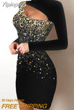 Yipinpay for women 2023 elegant high quality Glitter Contrast Lace Cutout Bodycon slim skinny Dress evening Party dresses Sexy