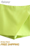 Yipinpay High Waist Green Shorts Women Summer Skirt Shorts Woman Asymmetric Skort Fashion Casual Shorts Y2k Streetwear Short Pants