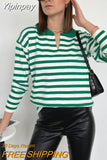 Yipinpay Casual Striped Sweaters Women Turn-down Collar 2023 Winter Autumn Long Sleeve Knitted Tops Female Loose Pullovers Jumper
