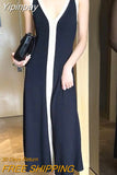 Yipinpay Spring Contrast Sexy V Neck Temperament Black Camisole Dress Maxi Knitted Long Vestidos Femininos Sleeveless Sweater
