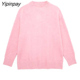 Yipinpay Fashion Solid Pink Knitted Sweater 2023 Spring Autumn Long Sleeve O-neck Pullover Tops Oversize Soft Casual Streetwear