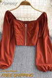Yipinpay Spring Autumn Women Blusas And Tops Solid Color Sexy Casual Blouses Zipper Y2K Shirts Female Korean Cropped Tops 2023