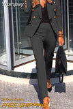 Yipinpay & Winter Spring and Autumn Women's Suits Solid Color Two-piece Suit Set Jacket + Pants Office Professional 2023 Fashion