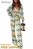 Yipinpay Piece Women Sets 2023 New Arrival Spring Autumn Matching Sets Flower Print Two Pieces Sets Top Pants Suits Outfits Clothing