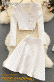 Yipinpay Spring Summer Fashion Small Cute Elegant Sweet Women's Skirt Suit Long Sleeved Suit Short Coat Top A-line Skirt 2-piece Set