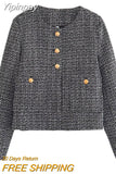 Yipinpay TRAF Fashion Jackets for Women 2023 Autumn O-Neck Coat Female Chic Single-breasted with Pocket Jacket Ladies New Outerwear