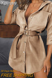 Yipinpay Chic Office Lady Summer Short Shirt Dress Solid Color Half Sleeve Turn down Collar Button Dress Elegant Fashion Dress