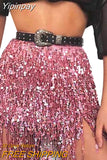 Yipinpay Women Sexy Belly Skirt, Sequined Fringe Miniskirt with Adjustable Waist Straps, Mini Skirt for Dance Performance, Rave Party