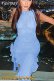 Yipinpay Ruffles Sexy Mini Dress Women Summer Sleeveless See Through Club Party Bodycon Dresses 2023 Ladies Brithday Beach Outfits