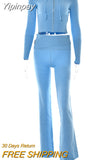 Yipinpay Knitted Ribbed Women Essentials Hoodie+trousers Two Piece Sets Women Outifits Slim Fit Y2k Hoodies Street Casual Set