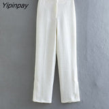 Yipinpay New Women Solid Vest Blazer Suit Set 2023 Spring Double Breasted Sleeveless Jackets Side Zipper Pencil Pants