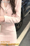 Yipinpay Notched Tweed Jacket Pink Blazer Mini Plaid Skirt Two Piece Sets Womens Outifits 2023 Autumn Winter Clothes Suits