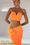 yipinpay Casual Beach Summer Outfits Holiday Women Y2K Knitted Bra Crop Tops And Long Sexy Fashion Party Club Skirt Two Piece Set